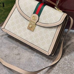 کیف زنانه گوچی با قفل طلایی و بند چرمی